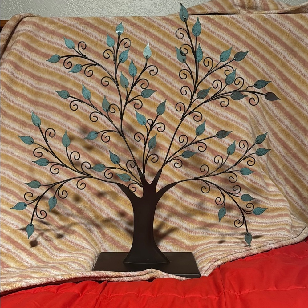 Decorative Metal Tree with Blue Leaves